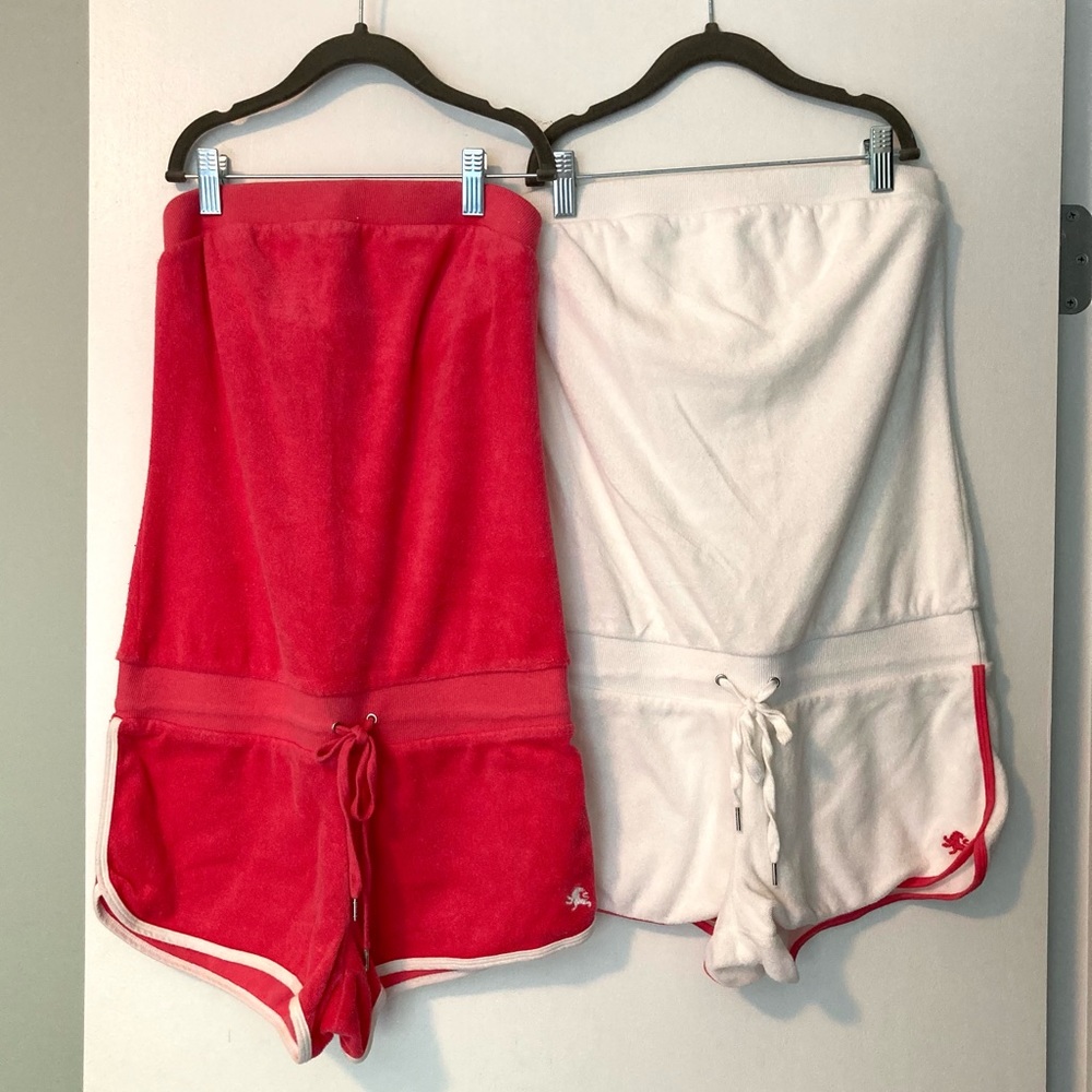 Two retro track style romper swimsuit coverups XS